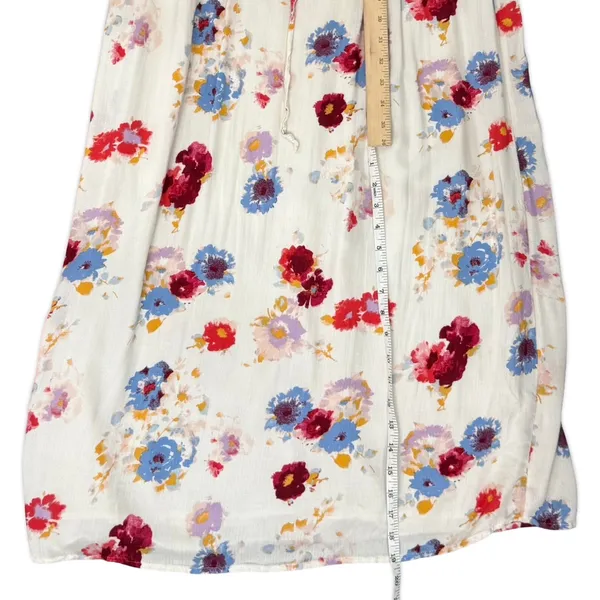 Lucky Brand Ivory Red Blue Floral Sleeveless Tie Waist V-Neck Maxi Dress size S - Image 4