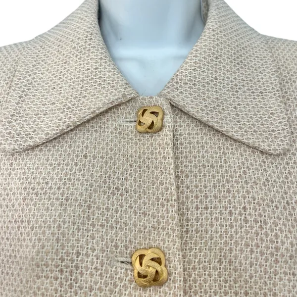 Bosch White Beige Cream Gold Button Luxury Regal Tweed Skirt Suit size 6 / L - Image 13