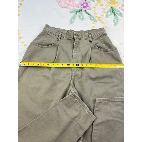 LL Bean Vintage Womens Size 14 High Waist Pleated Tapered Leg Jeans Khaki‎ - Image 6