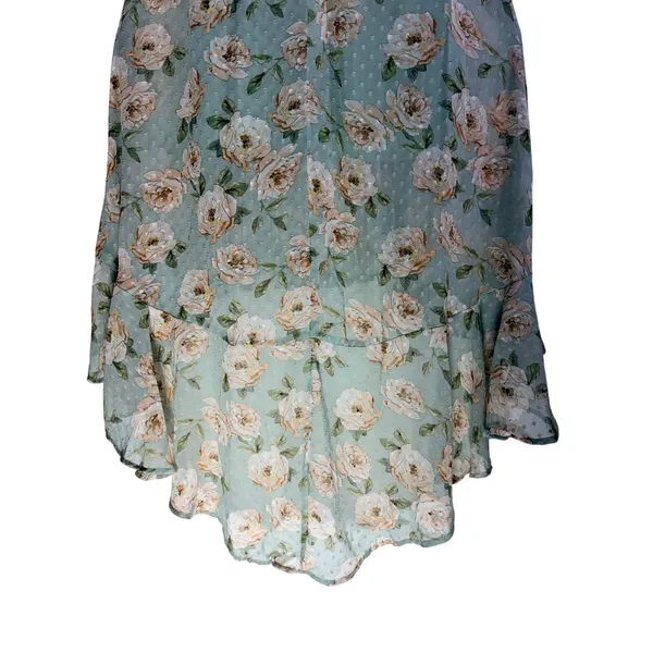 Altar’d State Green Floral Midi Dress Ruffle Sleeve V Neck No Belt - Image 8