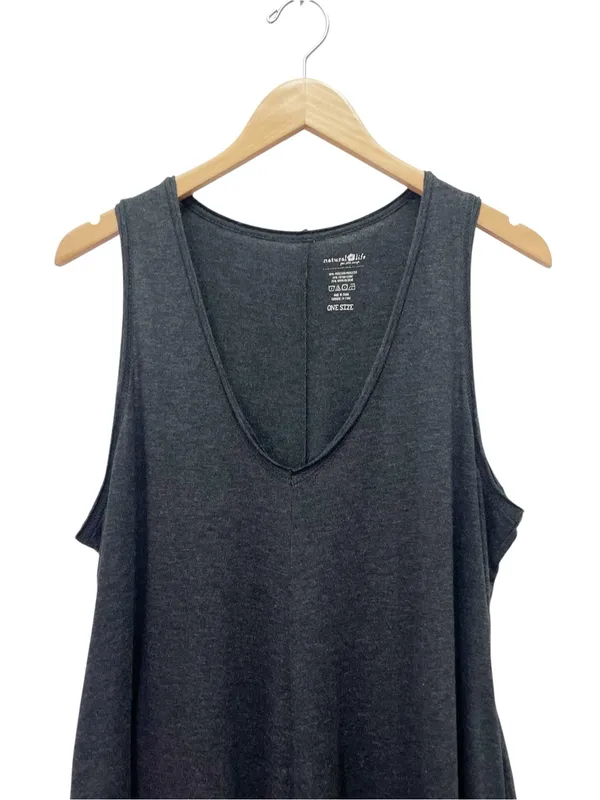 Natural Life One Size Charcoal Gray Wide Leg Lounge Jumpsuit Sleeveless Pockets - Image 6