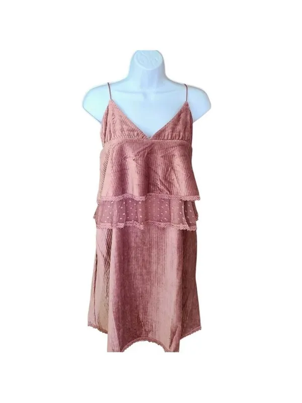 POL Pink Velvet Cascading Ruffle Dress Size L - Image 4