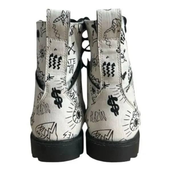 Volcom Women Gothic Go Figure Combat Boots Size 6 White Black Bones Skull - Image 5