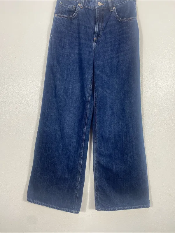 Mango Deep Indigo Wide-Leg Jeans Size 4 100% Cotton - Image 6