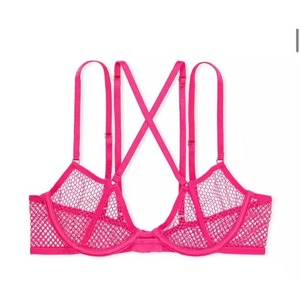 Victoria's Secret Very Sexy Fishnet Open-Cup Low-Cut Demi Bra Pink Size Large - Image 2