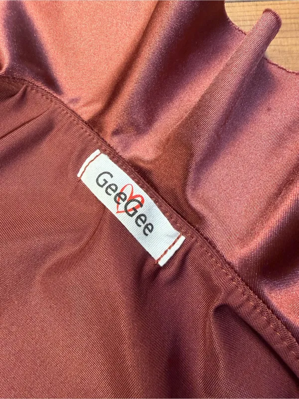 GeeGee Satin Faux Wrap Ruffle Mini Dress Mauve Rose Size Large - Image 4
