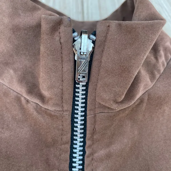 Caramel brown custom made microsuede feel women’s bomber jacket size M medium - Image 10