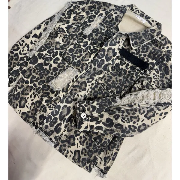 Dance And Marvel Leopard Distressed denim Jacket, Fits Med (D27) - Image 4