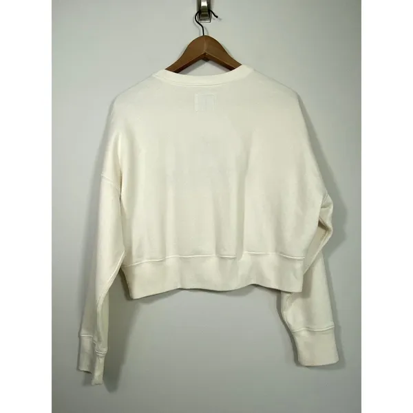 Abercrombie & Fitch Embroidered Logo Cream Cropped Sweatshirt - Small - Image 2