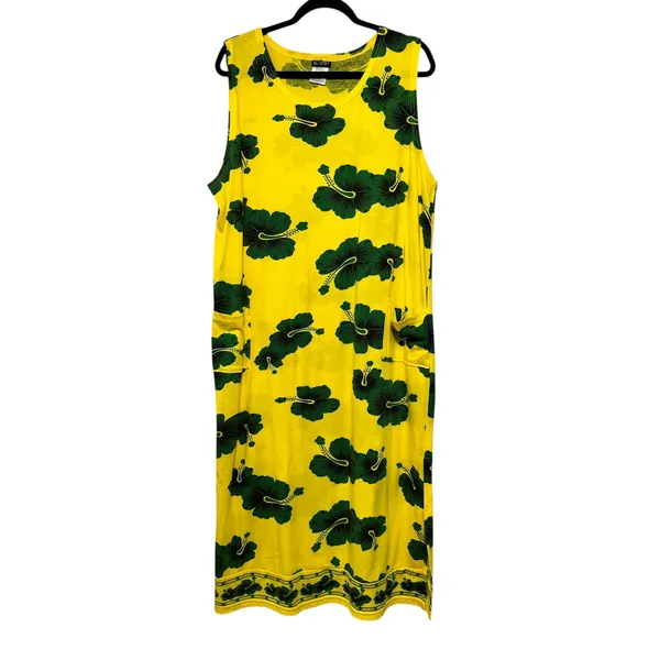 I.G. Sport XX Large Yellow Green Hibiscus‎ Floral Sleeveless Maxi Dress - Image 9