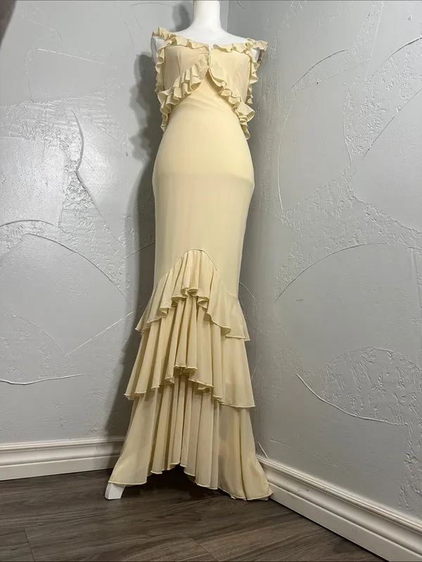 SHEIN Pale Yellow Ruffle V-Neck Maxi Dress - Image 6