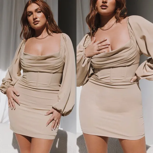 Princess Polly Lillie Beige Corset Mini Dress Long Sleeve Bodycon US 12 EUC - Image 3
