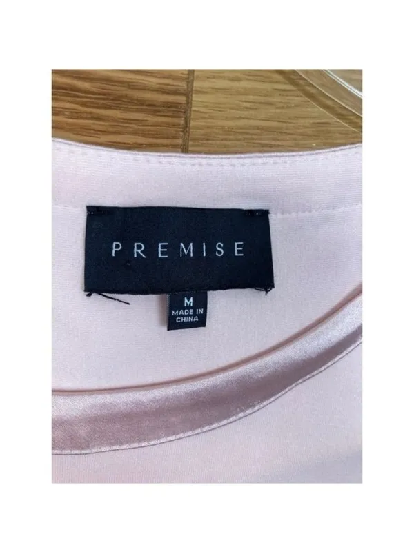 -New Premise Silver Peony Short Sleeve Top Womens M Pink Satin Trim Round Neck - Image 3