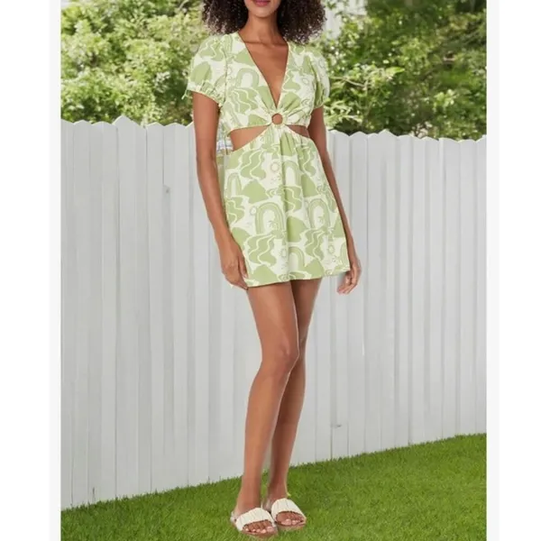 Show Me Your Mumu Jessa Mini Dress Size Small Green Cream Wedding Guest - Image 3