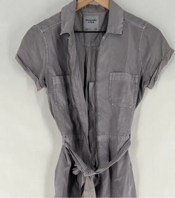 Abercrombie & Fitch Size‎ XS Zip Front Tie Waist Romper Gray Soft Flowy Lyocell - Image 6