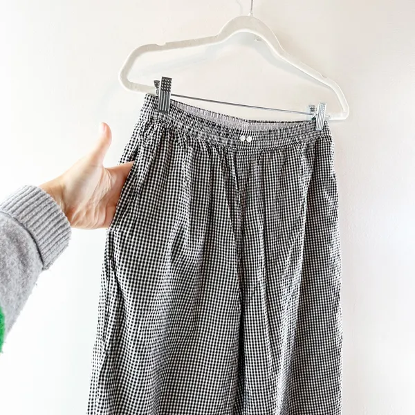 Aerie Gingham Print Tie Hem Boxer Style Wide Leg Pants Black White Medium - Image 5