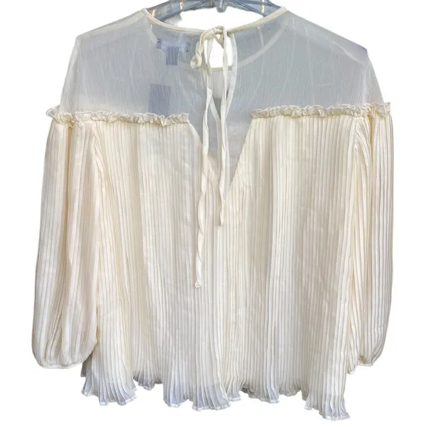 Topshop Boho Feminine Fairy Romantic Cream Pastel Pleated Sheer Neckline Blouse Size 8 - Image 5