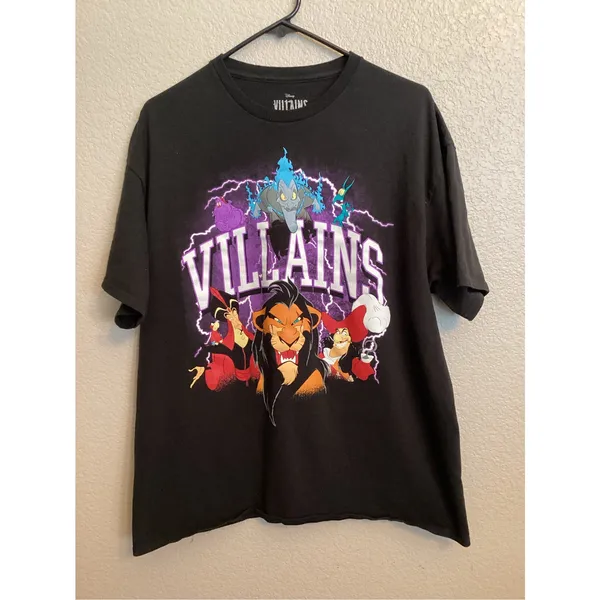 Disney Villains "Electric Group" Black T-Shirt Hades Scar Jafar Captain Hook XL - Image 2