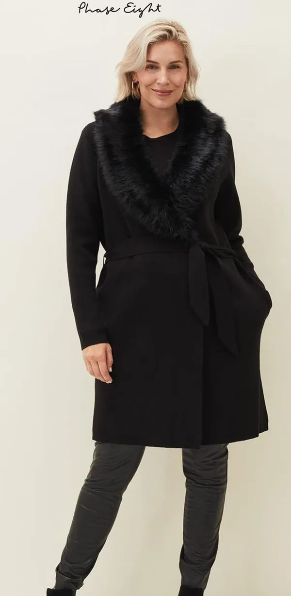 NWT Edessa Faux-Fur Trim Wrap sweater Coat - Image 2