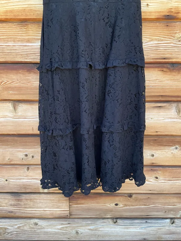 Black Size 6 Lace Sleeveless Tiered Ruffle Midi Dress - Image 10