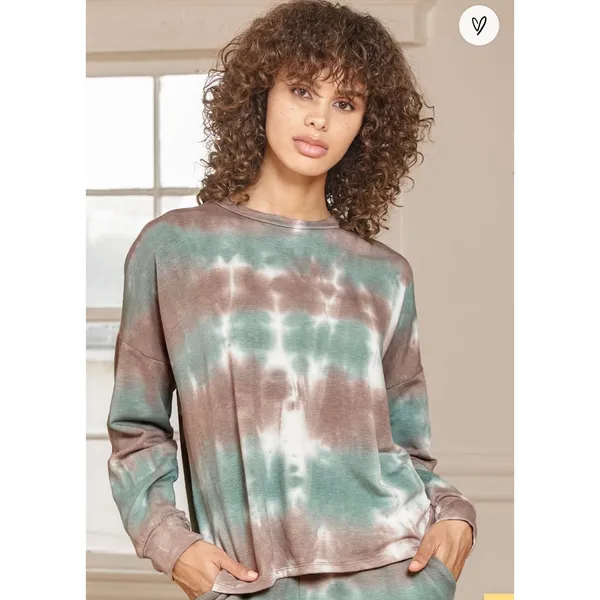 Lulus Womens M Iconic‎ Moves Tie Dye Sweatshirt Brown Green Slouchy Hippie USA - Image 8