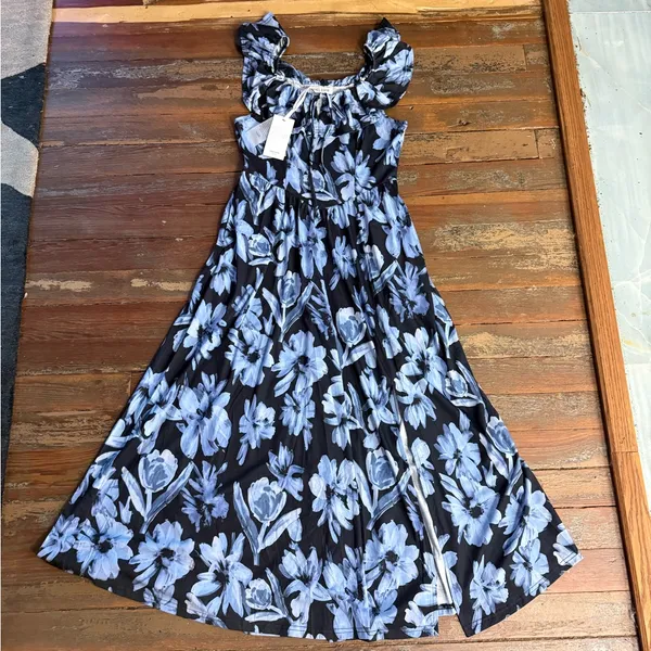 NWT Grace Karin Empire Waist Off Shoulder Floral Maxi Dress ~ Size M 💚🍄 - Image 9