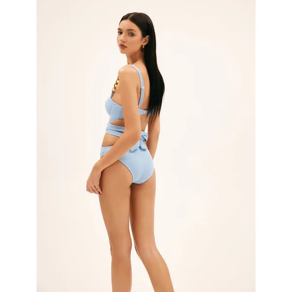Commense Resort Vacation Beaded Cutout One Piece Swimsuit Blue NWT M - Image 5
