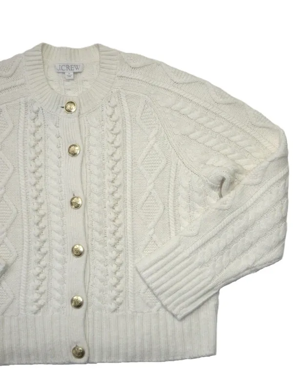 NWT J.Crew Cable-knit Cardigan Sweater in Ivory Wool Blend M - Image 6