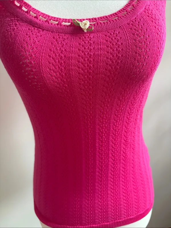Women’s Fuchsia Knit Tank Top with Heart Charm - Image 2