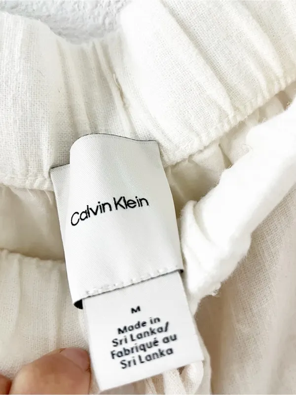 Calvin Klein Ivory Linen Blend Pull On Wide Leg Cargo Pants - Image 6