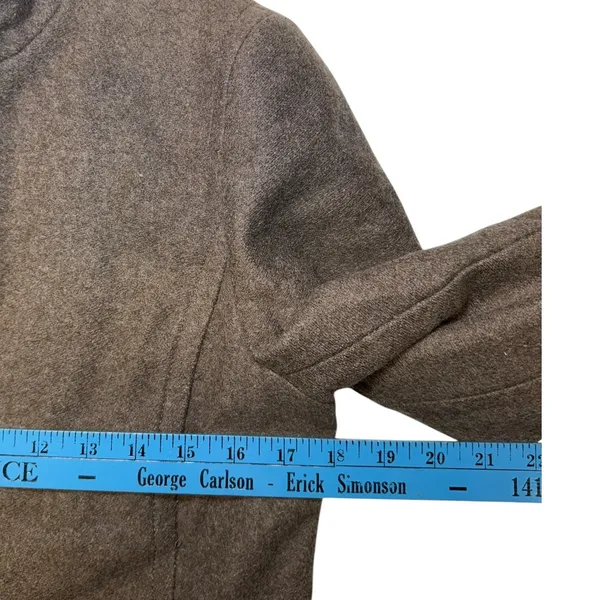 Banana Republic Brown Italian‎ Fabric Ruffle Trim Funnel Neck Wool Coat Womens M - Image 5