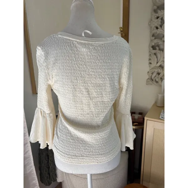 Anthropologie Smocked Bell-Sleeve Top White Size small - Image 4