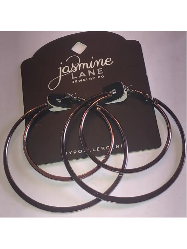 Jasmine Lane Gunmetal Dark Metal Huge Boho Hoop Earrings - Image 2