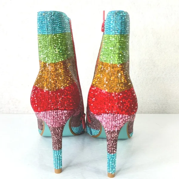 Betsey Johnson EMMY Rhinestone Ankle Boots Rainbow 8M Colorful Sparkle Stiletto‎ - Image 7