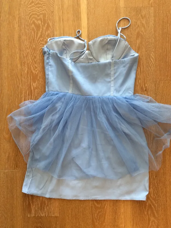 XS Tull dress with built-in corset light blue with flowers halloween costume - Image 6