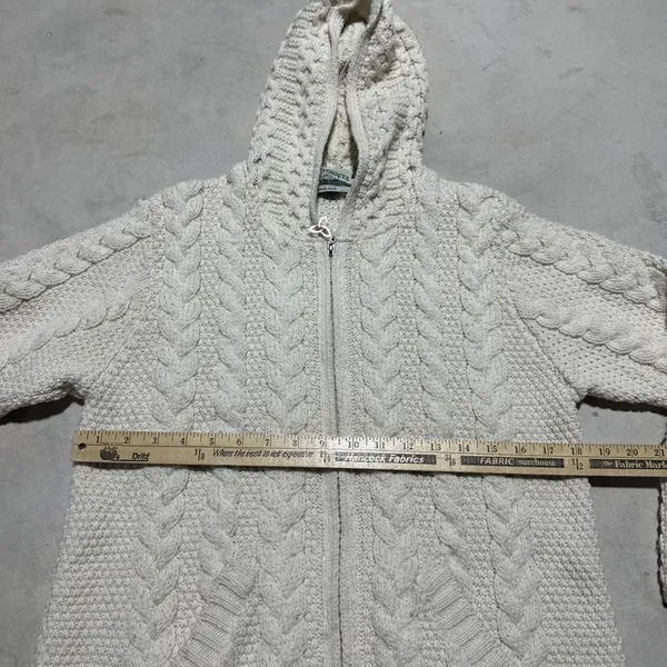 Aran Wool Knot Hooded Zip Up Sweater Women's SZ Small Merino Wool Fisherman - Image 4