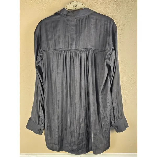 By Anthropologie Womens Black Satin Long Sleeve‎ Blouse Top Shirt Small - Image 2