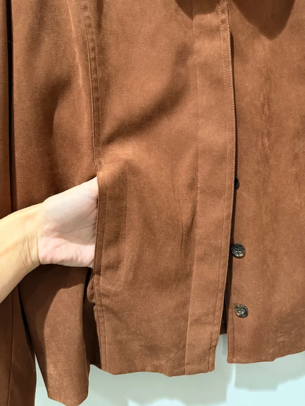 Faux Suede Jacket Coat Tailored Neutral Elevated Quiet Luxury Minimalist Chic - Image 3