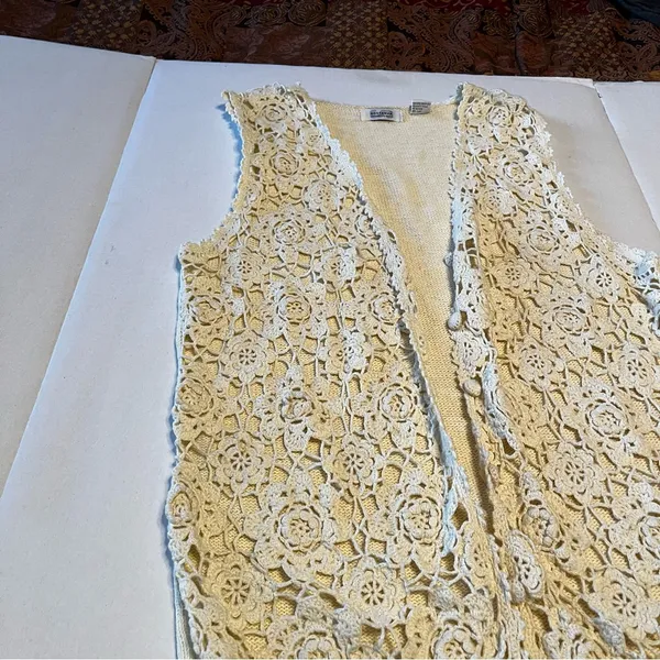 Sostanza Crochet Sweater Vest‎ Vintage Medium Boho Ramie Floral Hippie 90s Y2K - Image 13