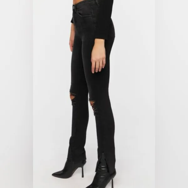 Forever 21 Distressed Knee High Rise Skinny Jeans Black Size 28‎ NWT - Image 11