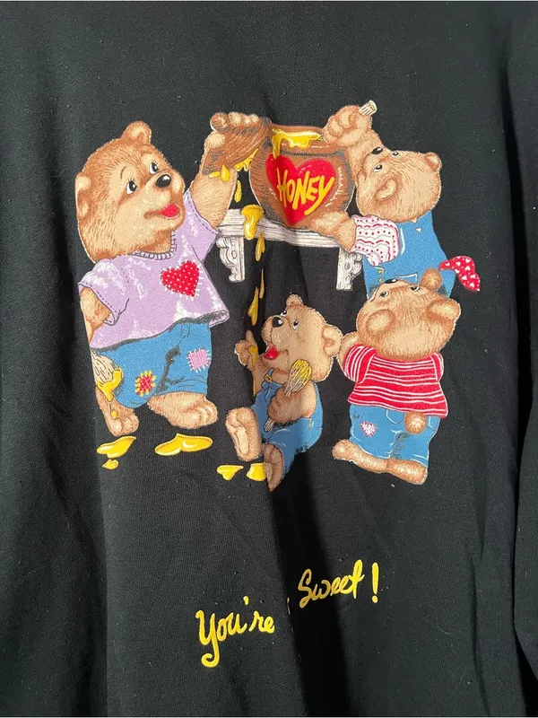 Vintage Basic Editions Womens Mock Neck Sweatshirt Black Bear Honey You're Sweet - Image 4