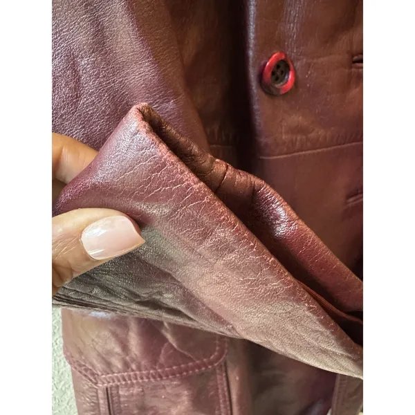 Vtg‎ Etienne Aigner Leather retro Jacket Sz 14 Burgundy Belted Button Front - Image 7