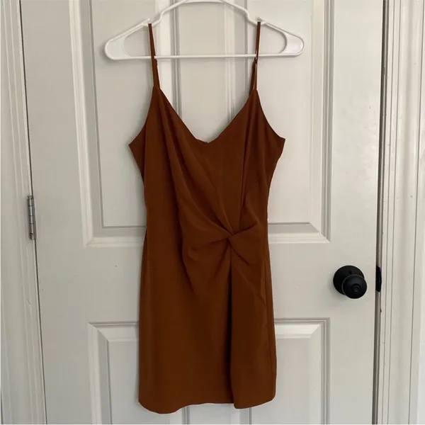 Abercrombie & Fitch Side Twist Crepe Orange Brown Mini Dress - Image 2