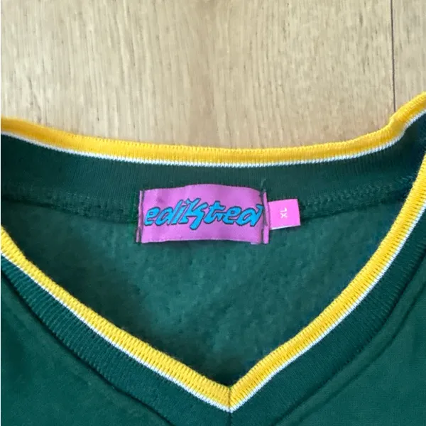 Edikted Sweatshirt V Neck Dallas Size XL Green Yellow - Image 2