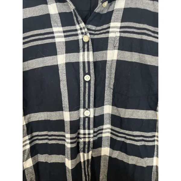 Tommy Hilfiger Womens S Blue Plaid Roll Tab Long Sleeve 3/4 Button-Down Flannel - Image 7