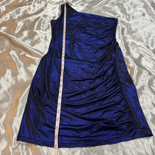 Metallic Blue Dress Y2K 2000s Futuristic Chic Going Out Cocktail Party Mob Wife - Image 3