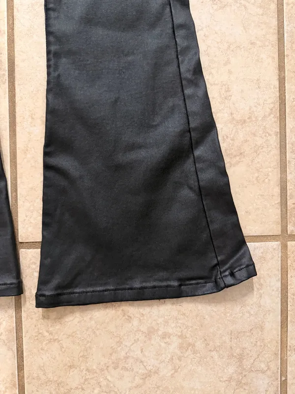 Black Coated Flare Pants - Image 2