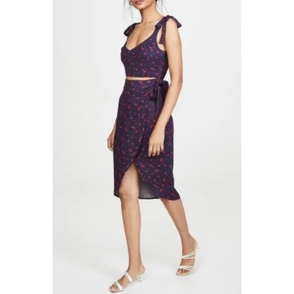 Reformation Belinda Anaheim Midi Dress Two Piece Set Navy Blue and Cherry 12 - Image 2