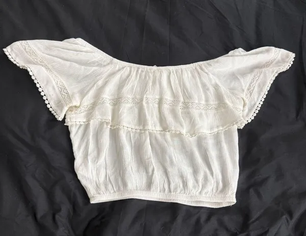 H&M + Coachella Cream Lace PomPom Off The Shoulder Top - Image 9