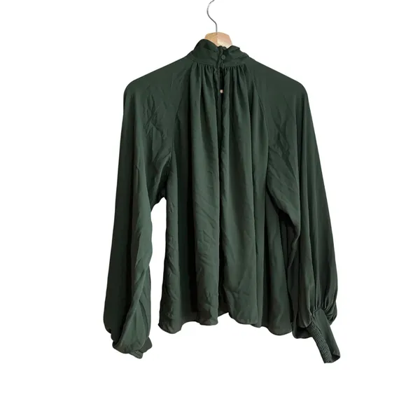 Madewell flowy high neckline forest green blouse women's size‎ M vintage style - Image 7
